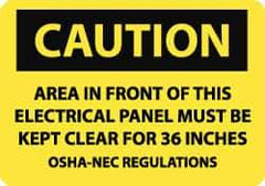 NMC - "Caution - Area in Front of This Electrical Panel Must Be Kept Clear for 36 Inches - OSHA-NEC Regulations", 7" Long x 10" Wide, Aluminum Safety Sign - Rectangle, 0.04" Thick, Use for Accident Prevention - Exact Tool & Supply