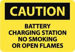 NMC - "Caution - Battery Charging Station - No Smoking or Open Flames", 7" Long x 10" Wide, Aluminum Safety Sign - Rectangle, 0.04" Thick, Use for Accident Prevention - Exact Tool & Supply