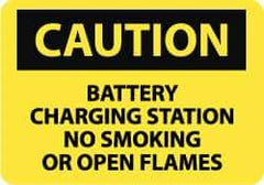 NMC - "Caution - Battery Charging Station - No Smoking or Open Flames", 7" Long x 10" Wide, Aluminum Safety Sign - Rectangle, 0.04" Thick, Use for Accident Prevention - Exact Tool & Supply