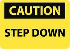 NMC - "Caution - Step Down", 7" Long x 10" Wide, Aluminum Safety Sign - Rectangle, 0.04" Thick, Use for Accident Prevention - Exact Tool & Supply