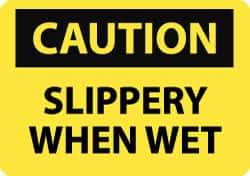 NMC - "Caution - Slippery When Wet", 7" Long x 10" Wide, Aluminum Safety Sign - Rectangle, 0.04" Thick, Use for Accident Prevention - Exact Tool & Supply