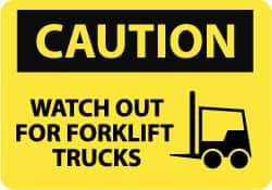 NMC - "Caution - Watch Out for Fork Lift Trucks", 7" Long x 10" Wide, Aluminum Safety Sign - Rectangle, 0.04" Thick, Use for Accident Prevention - Exact Tool & Supply