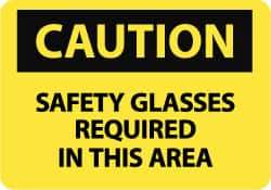NMC - "Caution - Safety Glasses Required in This Area", 10" Long x 14" Wide, Pressure-Sensitive Vinyl Safety Sign - Rectangle, 0.004" Thick, Use for Accident Prevention - Exact Tool & Supply