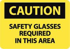 NMC - "Caution - Safety Glasses Required in This Area", 10" Long x 14" Wide, Pressure-Sensitive Vinyl Safety Sign - Rectangle, 0.004" Thick, Use for Accident Prevention - Exact Tool & Supply
