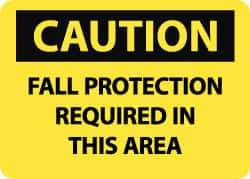 NMC - "Caution - Fall Protection Required in This Area", 10" Long x 14" Wide, Aluminum Safety Sign - Rectangle, 0.04" Thick, Use for Accident Prevention - Exact Tool & Supply