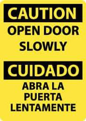 NMC - Caution - Open Door Slowly, Pressure Sensitive Vinyl Fire and Exit Sign - 10" Wide x 14" High, English/Spanish - Exact Tool & Supply