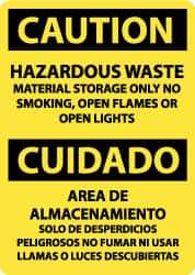 NMC - "Caution - Hazardous Waste Material Storage Only - No Smoking, Open Flames or Open Lights", 14" Long x 10" Wide, Aluminum Safety Sign - Rectangle, 0.04" Thick, Use for Hazardous Materials - Exact Tool & Supply