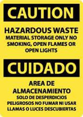 NMC - "Caution - Hazardous Waste Material Storage Only - No Smoking, Open Flames or Open Lights", 14" Long x 10" Wide, Rigid Plastic Safety Sign - Rectangle, 0.05" Thick, Use for Hazardous Materials - Exact Tool & Supply