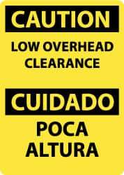 NMC - "Caution - Low Overhead Clearance", 14" Long x 10" Wide, Rigid Plastic Safety Sign - Rectangle, 0.05" Thick, Use for Accident Prevention - Exact Tool & Supply