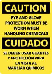 NMC - "Caution - Eye and Glove Protection Must Be Worn When Handling Chemicals", 14" Long x 10" Wide, Aluminum Safety Sign - Rectangle, 0.04" Thick, Use for Accident Prevention - Exact Tool & Supply