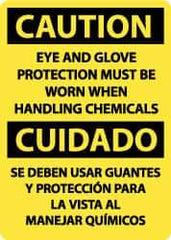 NMC - "Caution - Eye and Glove Protection Must Be Worn When Handling Chemicals", 14" Long x 10" Wide, Aluminum Safety Sign - Rectangle, 0.04" Thick, Use for Accident Prevention - Exact Tool & Supply