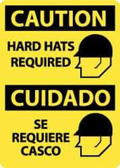 NMC - "Caution - Hard Hats Required", 14" Long x 10" Wide, Pressure-Sensitive Vinyl Safety Sign - Rectangle, 0.004" Thick, Use for Accident Prevention - Exact Tool & Supply