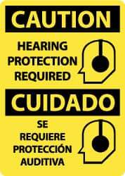 NMC - "Caution - Hearing Protection Required", 14" Long x 10" Wide, Pressure-Sensitive Vinyl Safety Sign - Rectangle, 0.004" Thick, Use for Accident Prevention - Exact Tool & Supply