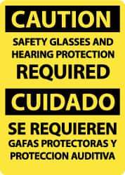NMC - "Caution - Safety Glasses and Hearing Protection Required", 14" Long x 10" Wide, Aluminum Safety Sign - Rectangle, 0.04" Thick, Use for Accident Prevention - Exact Tool & Supply