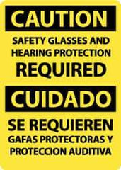 NMC - "Caution - Safety Glasses and Hearing Protection Required", 14" Long x 10" Wide, Aluminum Safety Sign - Rectangle, 0.04" Thick, Use for Accident Prevention - Exact Tool & Supply