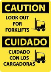 NMC - "Caution - Look Out for Forklifts", 14" Long x 10" Wide, Rigid Plastic Safety Sign - Rectangle, 0.05" Thick, Use for Accident Prevention - Exact Tool & Supply