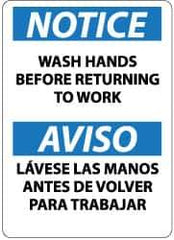 NMC - "Notice - Wash Hands Before Returning to Work", 14" Long x 10" Wide, Pressure-Sensitive Vinyl Safety Sign - Rectangle, 0.004" Thick, Use for Restroom, Janitorial & Housekeeping - Exact Tool & Supply