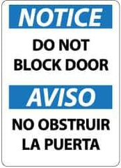 NMC - "Notice - Do Not Block Door", 14" Long x 10" Wide, Rigid Plastic Safety Sign - Rectangle, 0.05" Thick, Use for Accident Prevention - Exact Tool & Supply