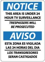 NMC - "Notice - This Area Is under 24 Hour TV Surveillance - Trespassers Will Be Prosecuted", 14" Long x 10" Wide, Pressure-Sensitive Vinyl Safety Sign - Rectangle, 0.004" Thick, Use for Security & Admittance - Exact Tool & Supply