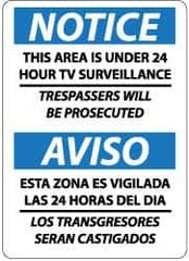NMC - "Notice - This Area Is under 24 Hour TV Surveillance - Trespassers Will Be Prosecuted", 14" Long x 10" Wide, Rigid Plastic Safety Sign - Rectangle, 0.05" Thick, Use for Security & Admittance - Exact Tool & Supply