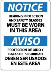 NMC - "Notice - Hearing Protection and Safety Glasses Must Be Worn in This Area", 14" Long x 10" Wide, Aluminum Safety Sign - Rectangle, 0.04" Thick, Use for Accident Prevention - Exact Tool & Supply