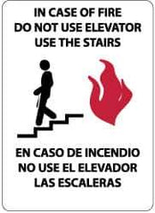 NMC - In Case of Fire - Do Not Use Elevator - Use the Stairs, Pressure Sensitive Vinyl Fire and Exit Sign - 10" Wide x 14" High, English/Spanish - Exact Tool & Supply