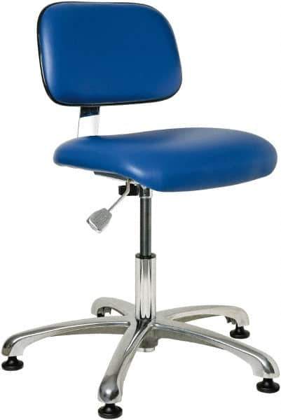 Bevco - 17 to 22" High Adjustable Height Swivel Stool - 25" Wide x 25" Deep, Vinyl Seat, Blue - Exact Tool & Supply