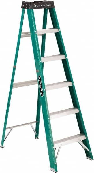 Louisville - 5 Steps, 6' High, Type II Rating, Fiberglass Step Ladder - Exact Tool & Supply
