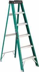 Louisville - 5 Steps, 6' High, Type II Rating, Fiberglass Step Ladder - Exact Tool & Supply