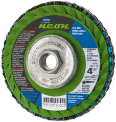 Norton - 80 Grit, 4-1/2" Disc Diam, 5/8-11 Center Hole, Type 27 Ceramic Alumina Flap Disc - 13,300 Max RPM, Polyester Backing, Arbor Attaching System, Coated - Exact Tool & Supply