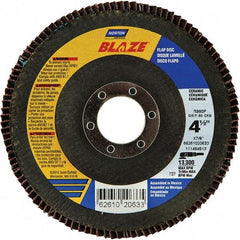 Norton - 40 Grit, 4-1/2" Disc Diam, 7/8" Center Hole, Type 27 Ceramic Alumina Flap Disc - 13,000 Max RPM, Cloth Backing, Arbor Attaching System, Coated - Exact Tool & Supply