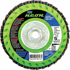 Norton - 60 Grit, 5" Disc Diam, 5/8-11 Center Hole, Type 27 Ceramic Alumina Flap Disc - 12,000 Max RPM, Polyester Backing, Arbor Attaching System, Coated - Exact Tool & Supply