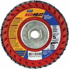 Norton - 40 Grit, 5" Disc Diam, 5/8-11 Center Hole, Type 27 Ceramic Alumina Flap Disc - 12,000 Max RPM, Cloth Backing, Arbor Attaching System, Coated - Exact Tool & Supply