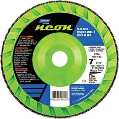 Norton - 40 Grit, 7" Disc Diam, 7/8" Center Hole, Type 27 Ceramic Alumina Flap Disc - 8,600 Max RPM, Polyester Backing, Arbor Attaching System, Coated - Exact Tool & Supply