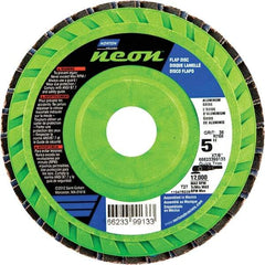 Norton - 80 Grit, 5" Disc Diam, 7/8" Center Hole, Type 27 Ceramic Alumina Flap Disc - 12,000 Max RPM, Polyester Backing, Arbor Attaching System, Coated - Exact Tool & Supply
