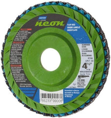 Norton - 80 Grit, 4-1/2" Disc Diam, 7/8" Center Hole, Type 27 Ceramic Alumina Flap Disc - 13,300 Max RPM, Polyester Backing, Arbor Attaching System, Coated - Exact Tool & Supply