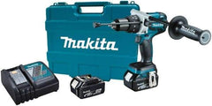 Makita - 18 Volt 1/2" Keyless Chuck Cordless Hammer Drill - 0 to 34,000 BPM, 0 to 400 & 0 to 1,500 RPM, Reversible, Ergonomic Handle - Exact Tool & Supply
