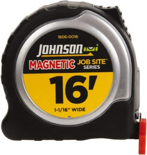 Johnson Level & Tool - 16' x 1-1/16" Tape Measure - 1/16" Graduation, Inch Graduation Style - Exact Tool & Supply