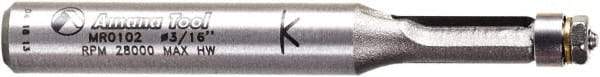 Amana Tool - 3/16" Cut Diam, 7/16" Length of Cut, 2 Flute Flush Trim Edge Profile Router Bit - Carbide-Tipped, 1/4" Shank Diam, 2" OAL, Uncoated - Exact Tool & Supply