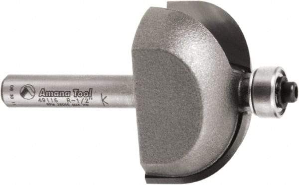 Amana Tool - 1-3/8" Cut Diam, 3/4" Length of Cut, 2 Flute Cove Edge Profile Router Bit - Carbide-Tipped, 1/4" Shank Diam, 3/4" OAL, Uncoated - Exact Tool & Supply