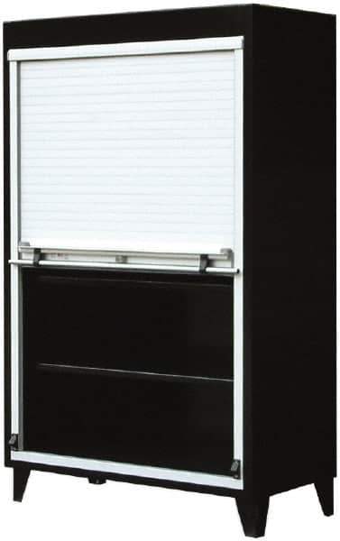 Strong Hold - 4 Shelf Roll Up Storage Cabinet - Steel/Aluminum, 36" Wide x 24" Deep x 78" High, Dark Gray - Exact Tool & Supply