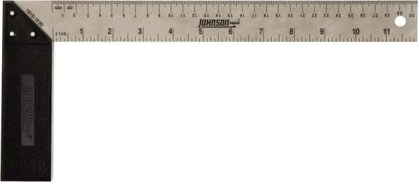 Johnson Level & Tool - 12" Blade Length x 1-1/2" Blade Width, 5-7/8" Base Length x 1-1/2" Base Width Stainless Steel Square - 0.008" Accuracy - Exact Tool & Supply