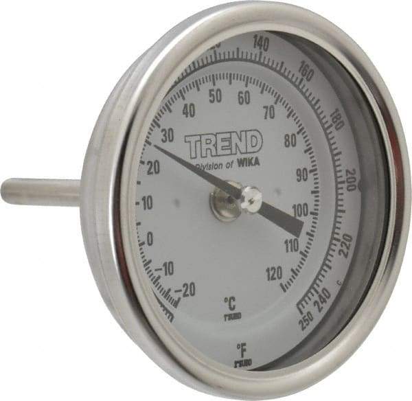 Wika - 2-1/2 Inch Long Stem, 3 Inch Dial Diameter, Stainless Steel, Back Connected Bi-Metal Thermometer - -20 to 120°C, 1% Accuracy - Exact Tool & Supply