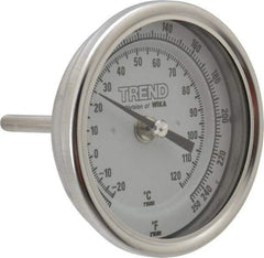 Wika - 2-1/2 Inch Long Stem, 3 Inch Dial Diameter, Stainless Steel, Back Connected Bi-Metal Thermometer - -20 to 120°C, 1% Accuracy - Exact Tool & Supply