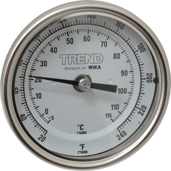 Wika - 2-1/2 Inch Long Stem, 3 Inch Dial Diameter, Stainless Steel, Back Connected Bi-Metal Thermometer - -5 to 115°C, 1% Accuracy - Exact Tool & Supply