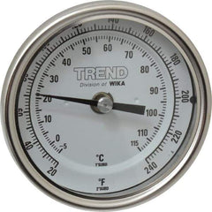 Wika - 2-1/2 Inch Long Stem, 3 Inch Dial Diameter, Stainless Steel, Back Connected Bi-Metal Thermometer - -5 to 115°C, 1% Accuracy - Exact Tool & Supply