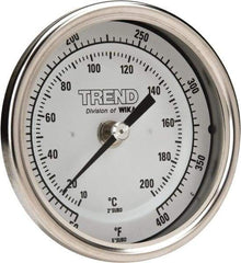 Wika - 2-1/2 Inch Long Stem, 3 Inch Dial Diameter, Stainless Steel, Back Connected Bi-Metal Thermometer - 10 to 200°C, 1% Accuracy - Exact Tool & Supply