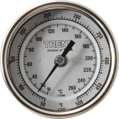 Wika - 2-1/2 Inch Long Stem, 3 Inch Dial Diameter, Stainless Steel, Back Connected Bi-Metal Thermometer - 10 to 260°C, 1% Accuracy - Exact Tool & Supply