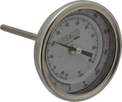 Wika - 4 Inch Long Stem, 3 Inch Dial Diameter, Stainless Steel, Back Connected Bi-Metal Thermometer - -15 to 90°C, 1% Accuracy - Exact Tool & Supply