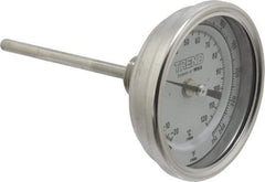 Wika - 4 Inch Long Stem, 3 Inch Dial Diameter, Stainless Steel, Back Connected Bi-Metal Thermometer - -20 to 120°C, 1% Accuracy - Exact Tool & Supply
